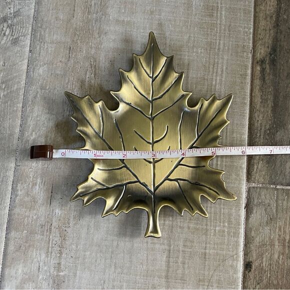 Brass Metal Fall Maple Leaf Jewelry Ring Dish Decor Candle Holder Trinket Tray - Picture 6 of 8